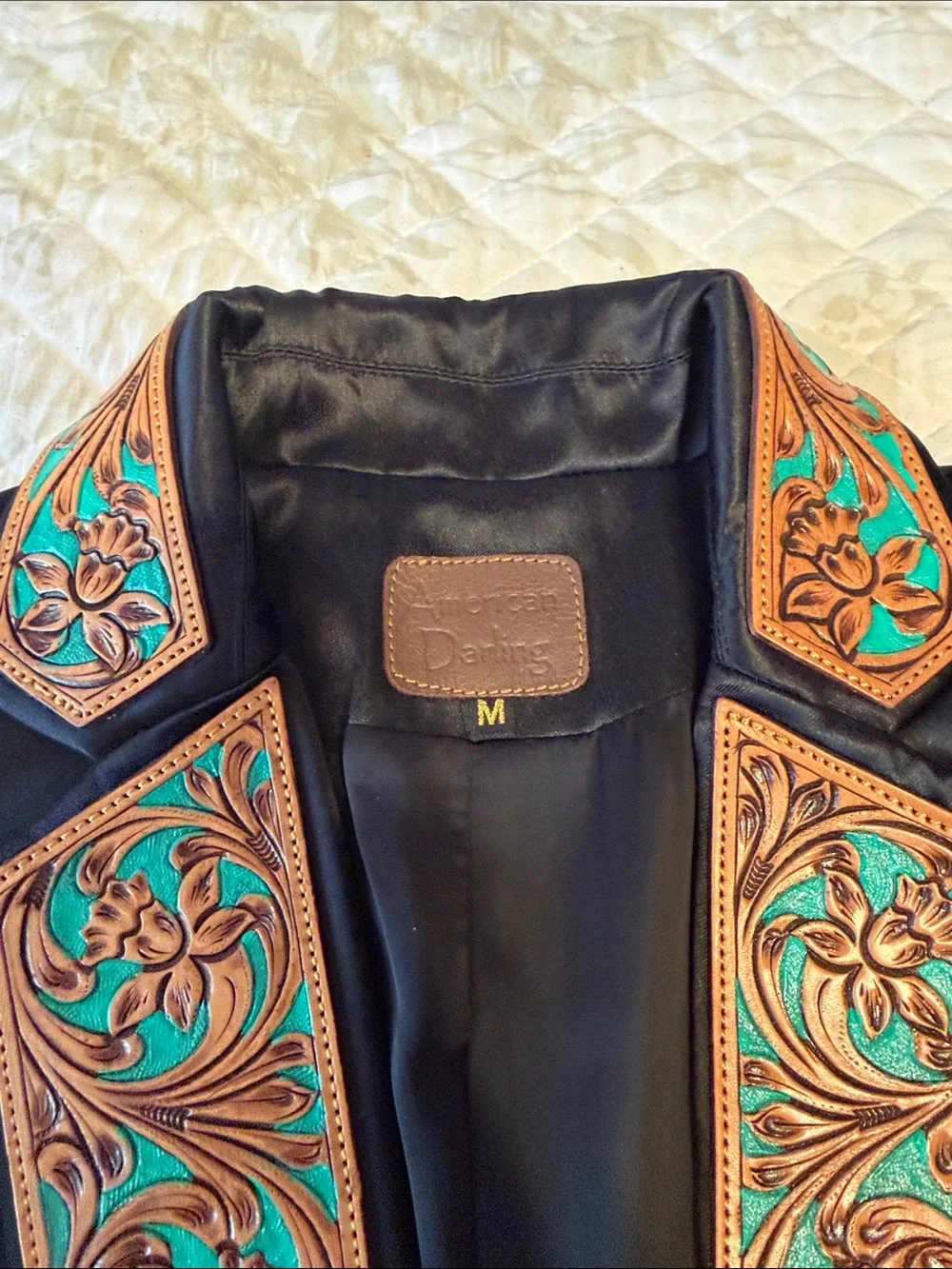 Black Blazer with Turquoise & Orange Embroidered Lapel